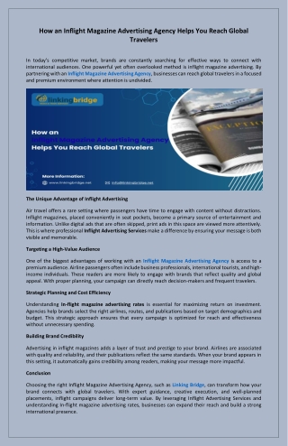 How an Inflight Magazine Advertising Agency Helps You Reach Global Travelers