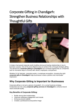 Corporate Gifting in Chandigarh Strengthen Business Relationships with Thoughtful Gifts