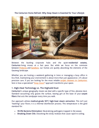 The Centurion Home Refresh Why Deep Steam is Essential for Your Lifestyle