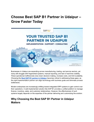 Choose Best SAP B1 Partner in Udaipur – Grow Faster Today