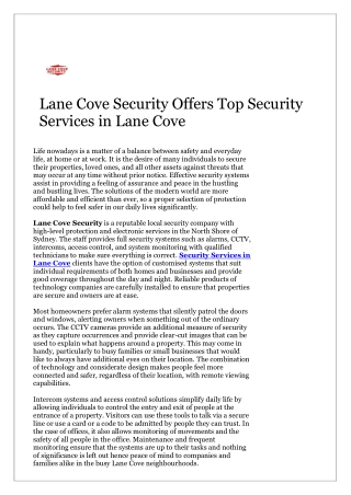 Lane Cove Security Offers Top Security Services in Lane Cove