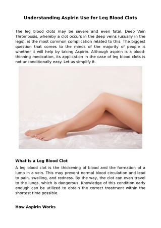 Understanding Aspirin Use for Leg Blood Clots