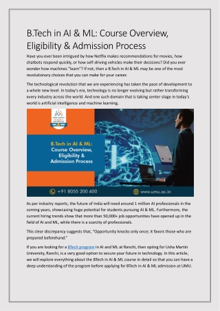 BTech in AI & ML Course Overview, Eligibility & Admission Process