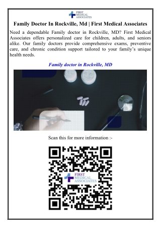Family Doctor In Rockville, Md First Medical Associates
