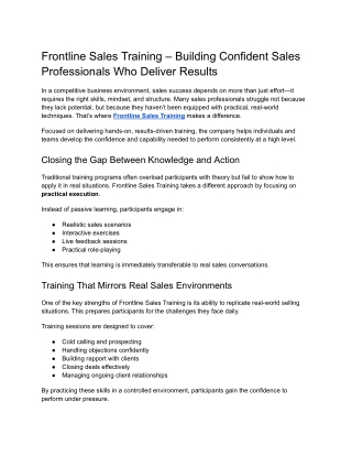 Frontline Sales Training – Building Confident Sales Professionals Who Deliver Results