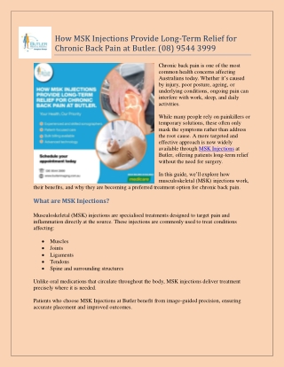 How MSK Injections Provide Long-Term Relief for Chronic Back Pain at Butler. (08) 9544 3999