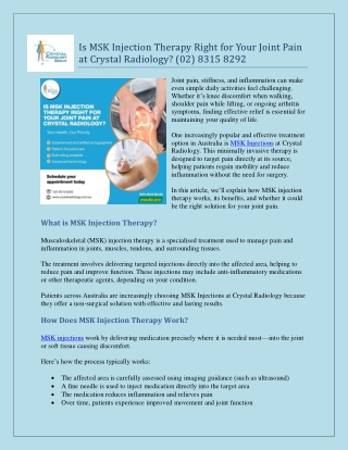 Is MSK Injection Therapy Right for Your Joint Pain at Crystal Radiology (02) 8315 8292