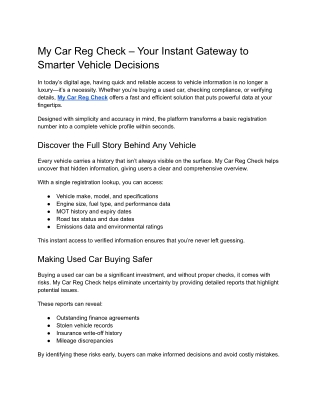 My Car Reg Check – Your Instant Gateway to Smarter Vehicle Decisions