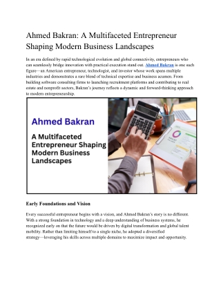 Ahmed Bakran: Driving Innovation Across Technology, Recruitment, and Real Estate