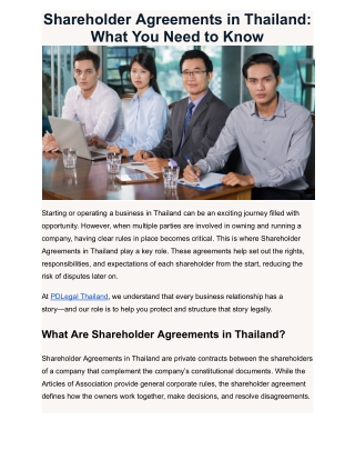 Shareholder Agreements in Thailand: What You Need to Know