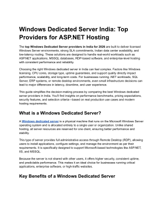 Windows Dedicated Server India Top Providers for ASP.NET Hosting