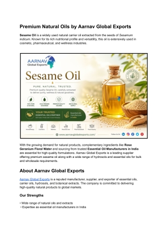 Premium Natural Oils by Aarnav Global Exports
