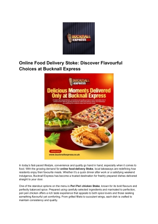 Online Food Delivery Stoke: Discover Flavourful Choices at Bucknall Express