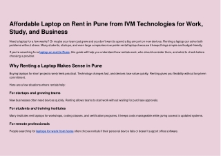 Affordable Laptop on Rent in Pune from IVM Technologies for Work, Study, and Business