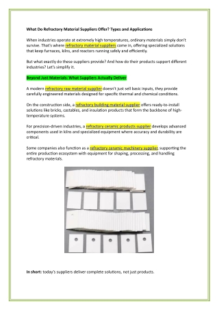 What Do Refractory Material Suppliers Offer? Types and Applications