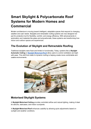 Smart Skylight & Polycarbonate Roof Systems for Modern Homes and Commercial