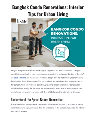 Bangkok Condo Renovations: Interior Tips for Urban Living
