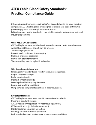 ATEX Cable Gland Safety Standards Practical Compliance Guide