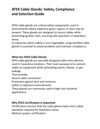 ATEX Cable Glands Safety Compliance and Selection Guide