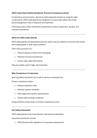 ATEX Cable Gland Safety Standards