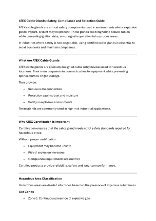 ATEX Cable Glands Safety Compliance and Selection Guide