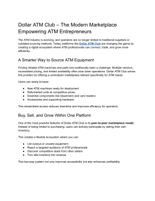 Dollar ATM Club – The Modern Marketplace Empowering ATM Entrepreneurs