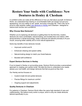 Restore Your Smile with Confidence New Dentures in Henley and Chesham