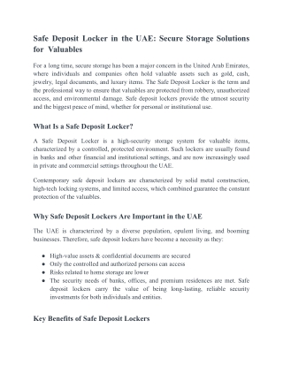 Safe Deposit Locker in the UAE: Secure Storage Solutions for  Valuables