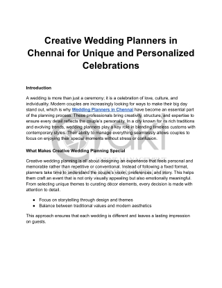 Creative Wedding Planners in Chennai for Unique and Personalized Celebrations