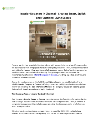Interior Designers in Chennai - Creating Smart, Stylish, and Functional Living S