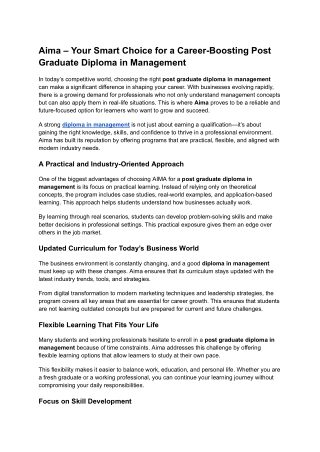 Aima – Your Smart Choice for a Career-Boosting Post Graduate Diploma in Management