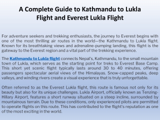 A Complete Guide to Kathmandu to Lukla Flight and Everest Lukla Flight