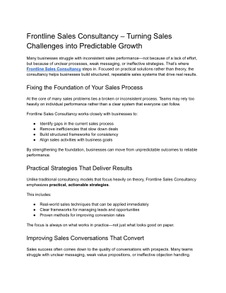 Frontline Sales Consultancy – Turning Sales Challenges into Predictable Growth