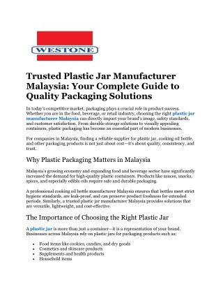 Plastic bottle supplier Malaysia