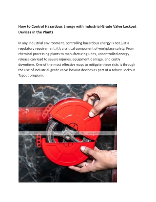 How to Control Hazardous Energy with Industrial-Grade Valve Lockout Devices in the Plants