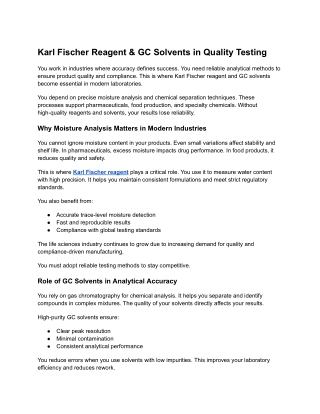 Karl Fischer Reagent & GC Solvents in Quality Testing