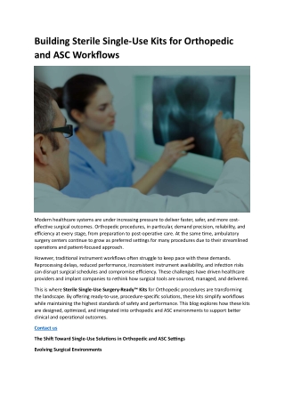 Building Sterile Single Use Kits for Orthopedic and ASC Workflows