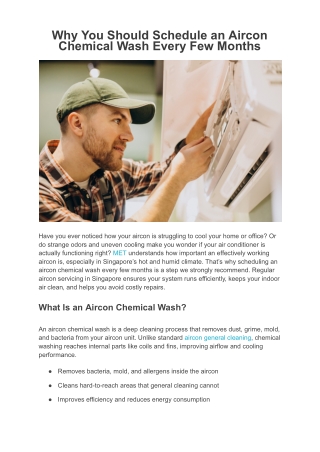 Why You Should Schedule an Aircon Chemical Wash Every Few Months