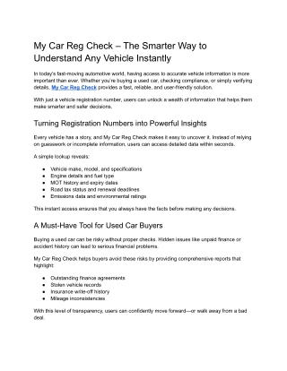 My Car Reg Check – The Smarter Way to Understand Any Vehicle Instantly