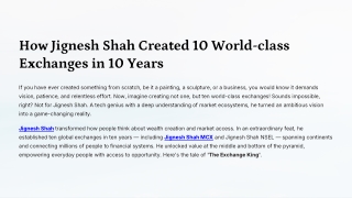 How Jignesh Shah Created 10 World-class Exchanges in 10 Years?