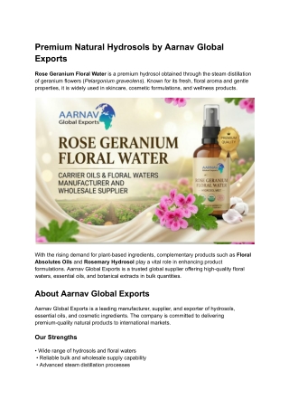 Premium Natural Hydrosols by Aarnav Global Exports