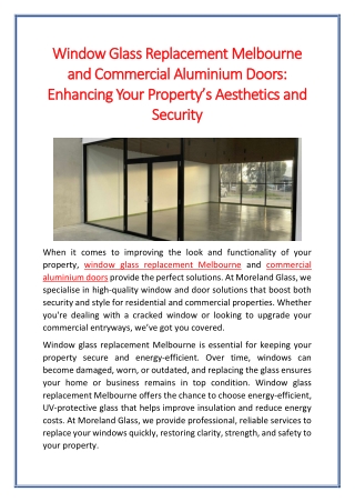 Window Glass Replacement Melbourne and Commercial Aluminium Doors Enhancing Your Propertys Aesthetics and Security