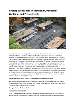 Rooftop Event Space in Manhattan, Perfect for Weddings and Private Events