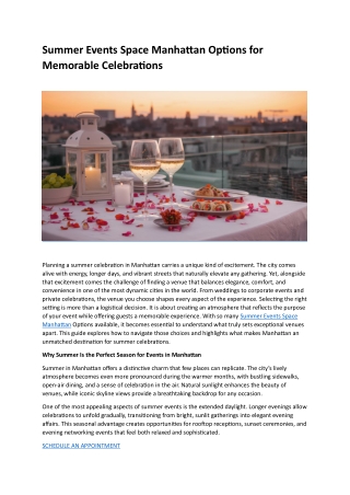 Summer Events Space Manhattan Options for Memorable Celebrations