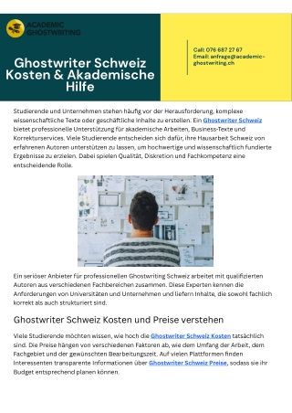 Ghostwriter Schweiz Kosten & Akademische Hilfe