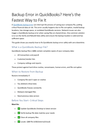 QuickBooks Backup Error Fix: Expert Solutions