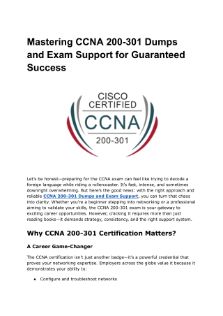 Mastering CCNA 200-301 Dumps and Exam Support for Guaranteed Success