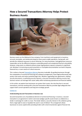 How a Secured Transactions Attorney Helps Protect Business Assets