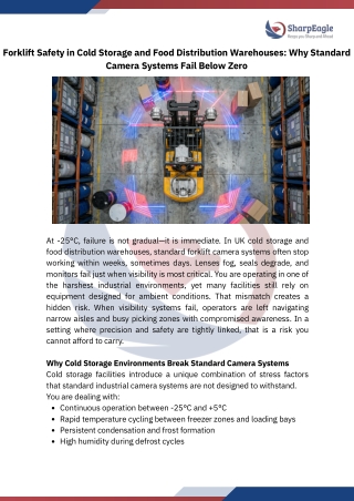 Forklift Safety in Cold Storage and Food Distribution Warehouses Why Standard Camera Systems Fail Below Zero