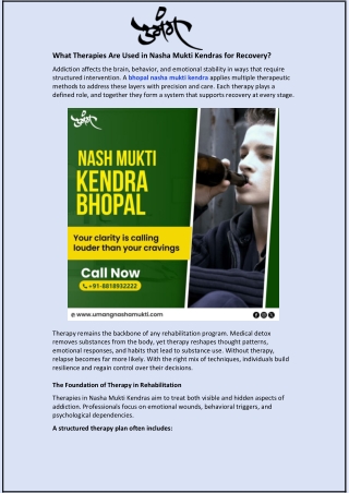What Therapies Are Used in Nasha Mukti Kendras for Recovery
